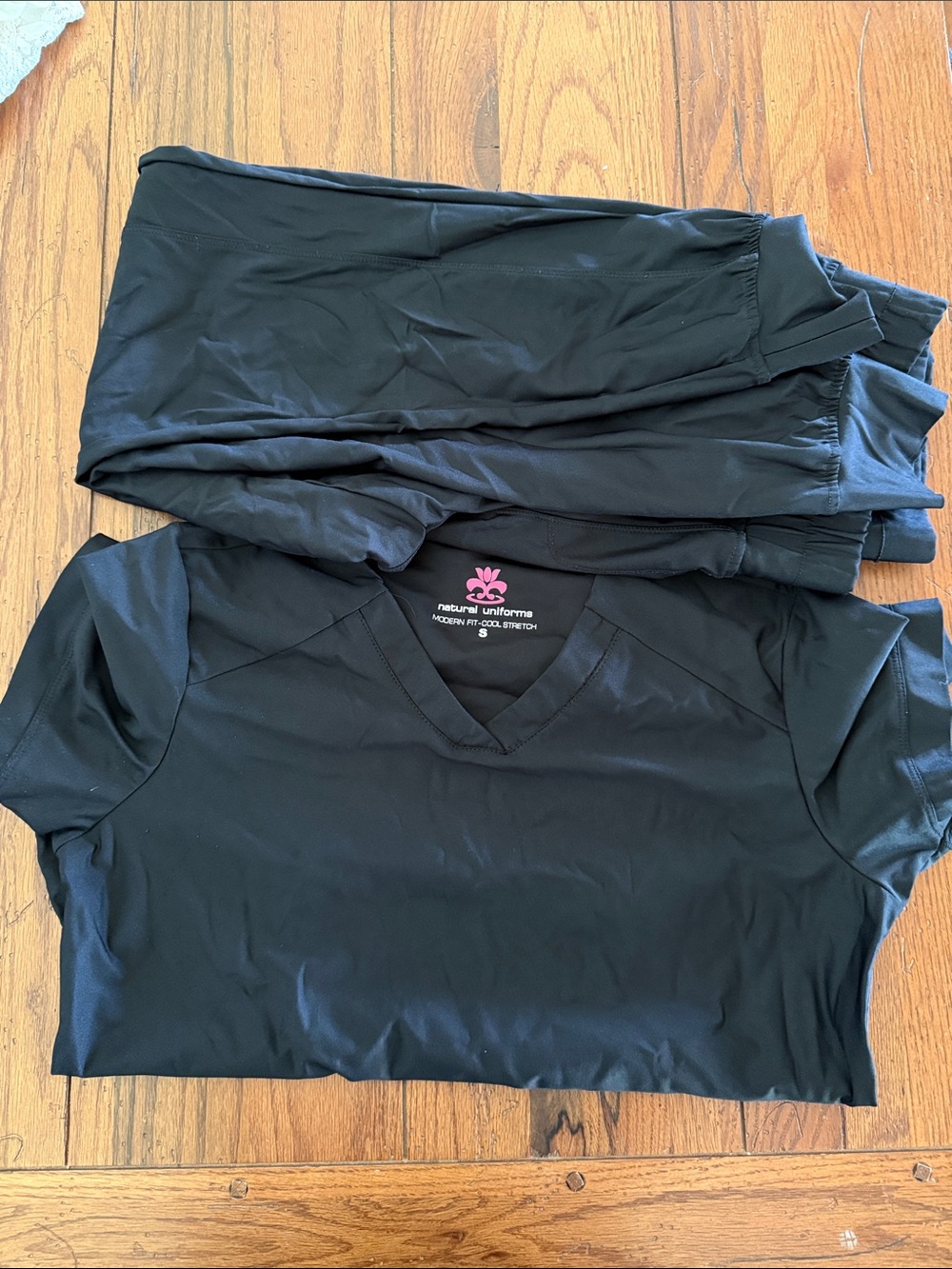 Natural Uniforms Black V-Neck Scrub Set with Pink Logo